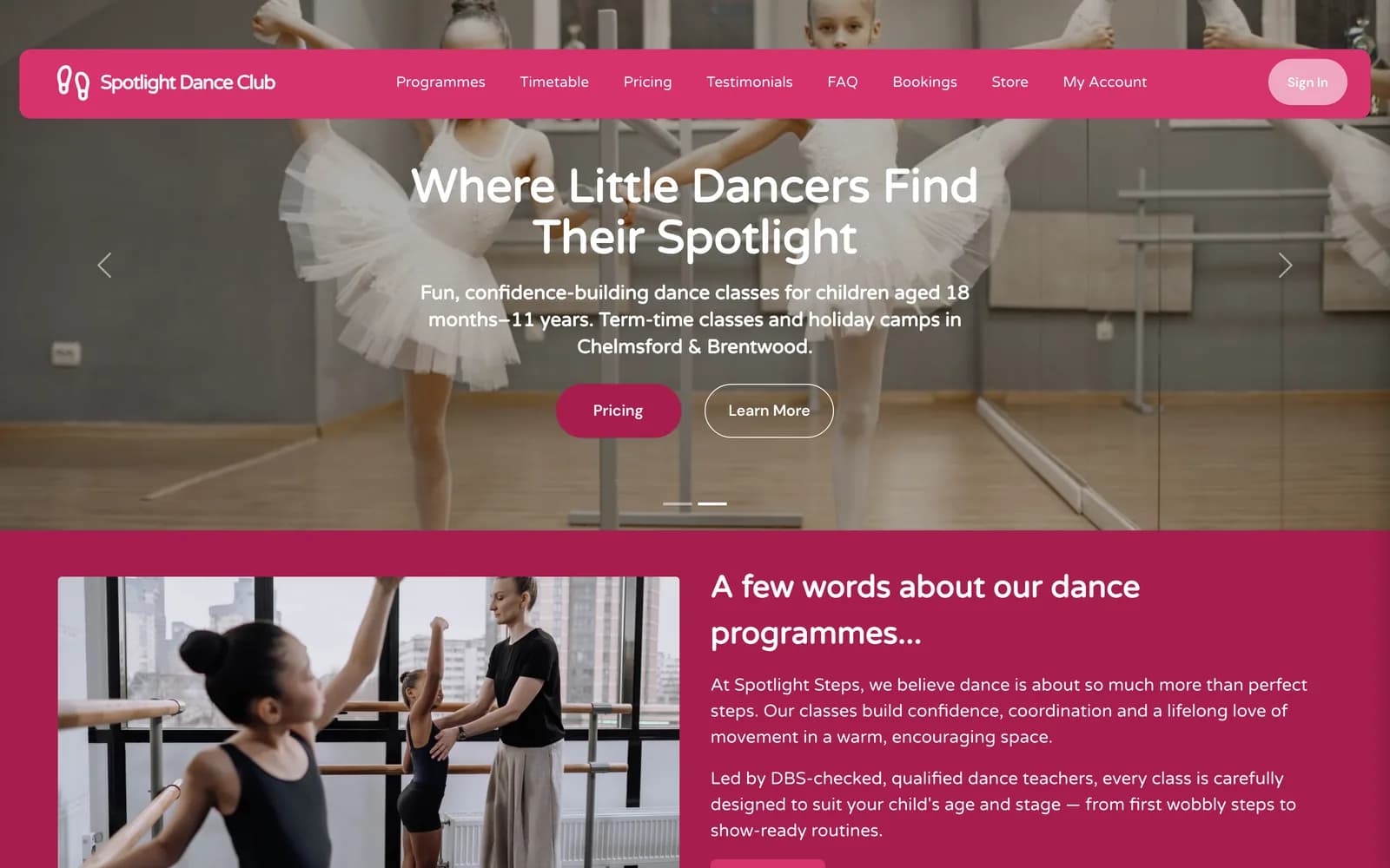 Dance Kids Club demo site built on Bizzly